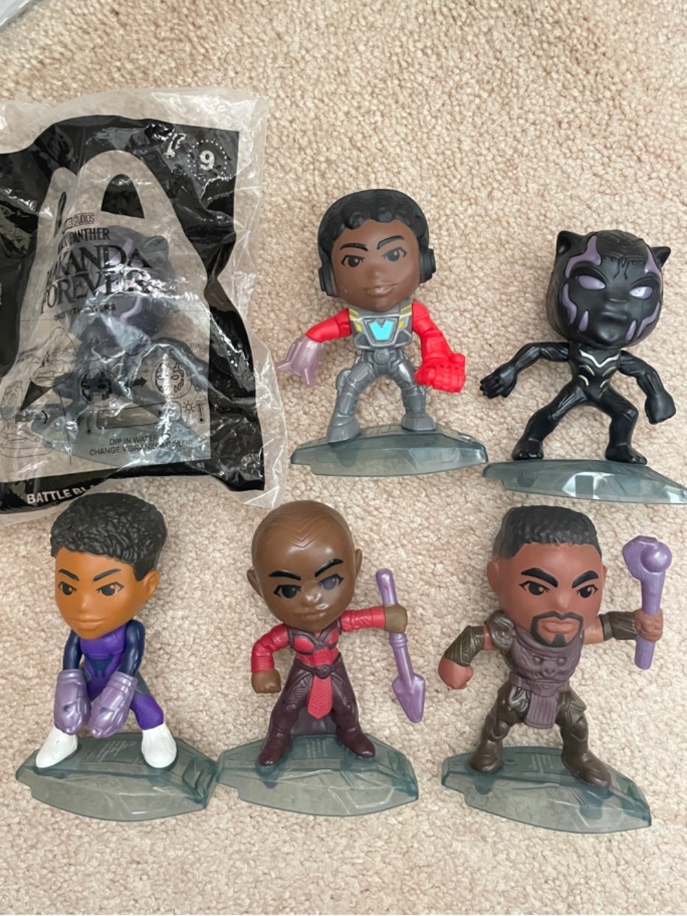 Collectible McDonalds Wakanda ForeverSuperhero Figure Set in Black, Purple & Red